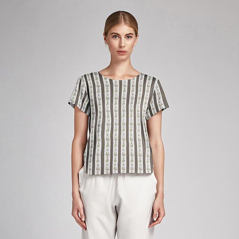 Floral Stripes Cotton Poplin – white/khaki, image number 5