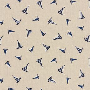 Decor Fabric Half Panama small sailboats – natural/navy blue, 
