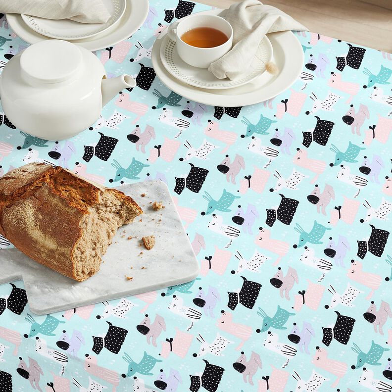 Cotton Cretonne abstract dogs – sky blue/rosé, image number 6