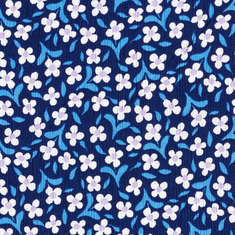 Viscose crepe small flowers – navy blue/white,  image number 1