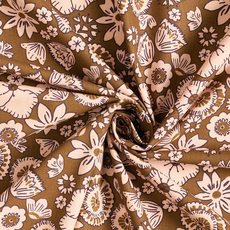 Cotton Cretonne Retro flowers – olive/rosé, image number 3