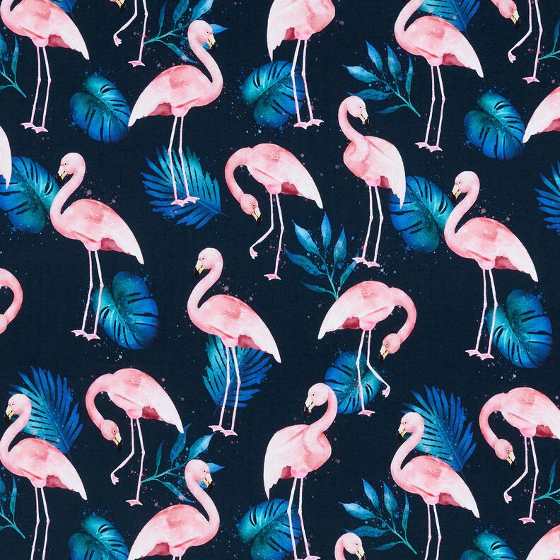 Cotton Jersey Flamingo | Glitzerpüppi – midnight blue/light pink,  image number 1