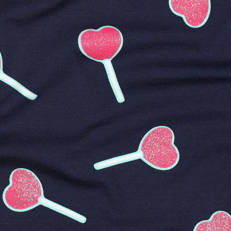 Cotton Jersey Glitter heart lollipops | Poppy Fabrics – midnight blue, image number 2