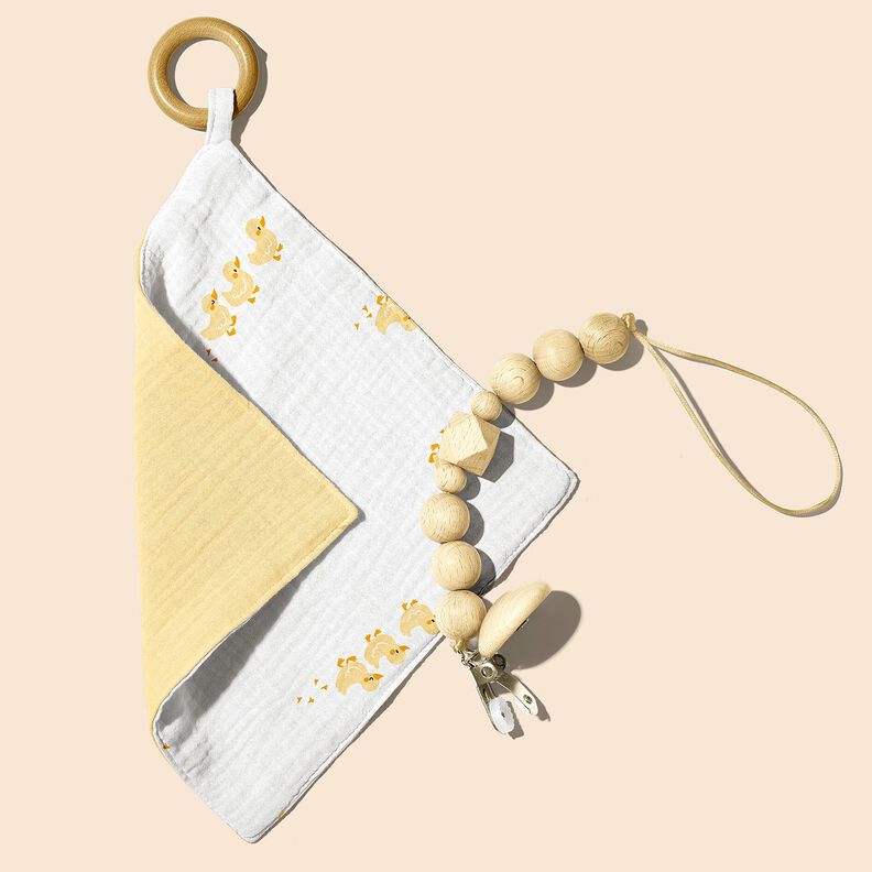 Double Gauze/Muslin cute ducklings – white/gold,  image number 6
