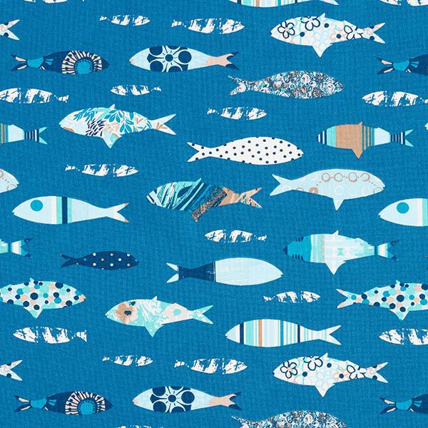 Cotton Cretonne abstract fish – blue,  image number 1