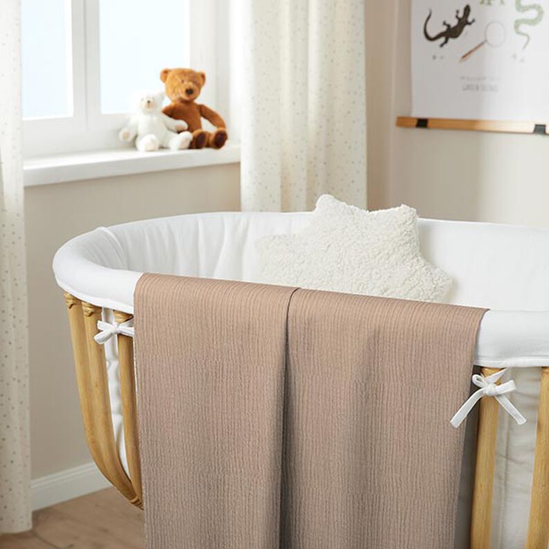 GOTS Triple-Layer Cotton Muslin – dark beige,  image number 7