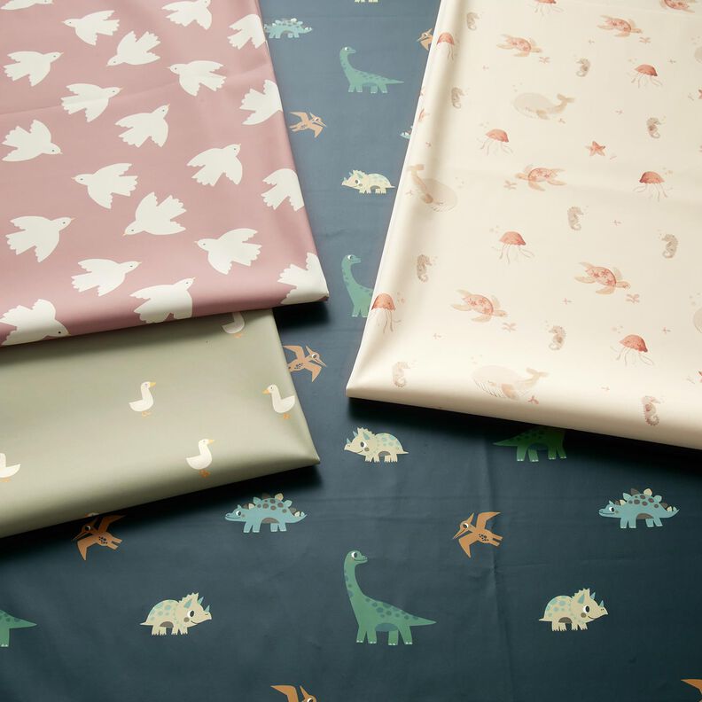 Raincoat Fabric birds Digital Print – light dusky pink,  image number 6