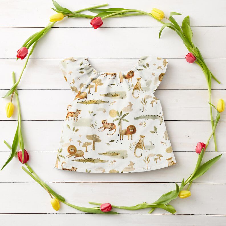 Cotton Poplin jungle animals Digital Print – white/anemone,  image number 7