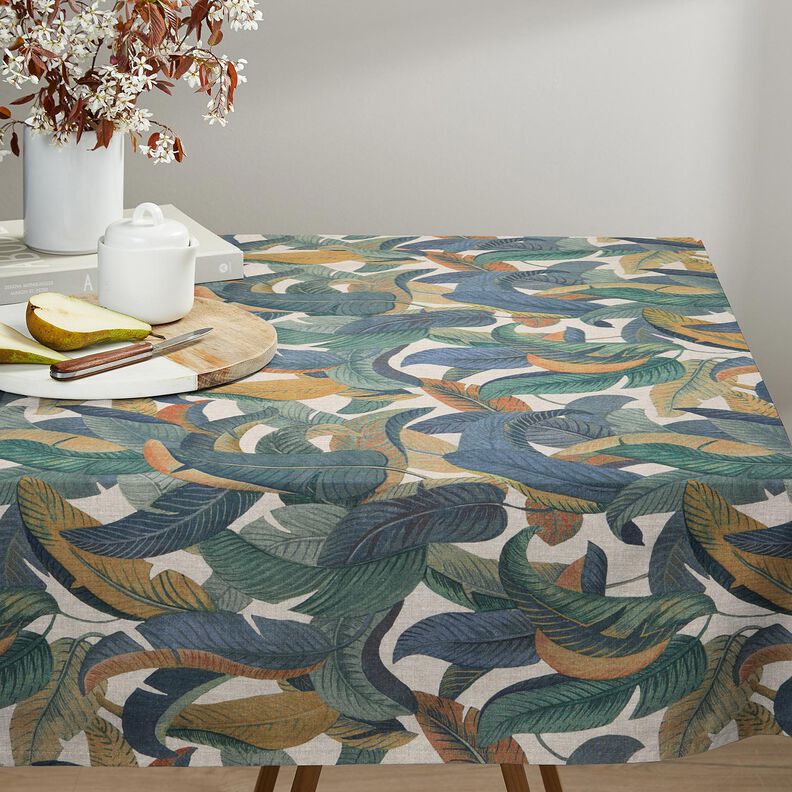 Decor Fabric Half Panama Banana Leaves – blue grey/light taupe, image number 7