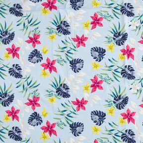 Tropical flowers cotton fabric – light blue, 