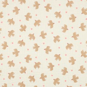 GOTS Double Gauze/Muslin Birds and hearts | Poppy Fabrics – offwhite, 
