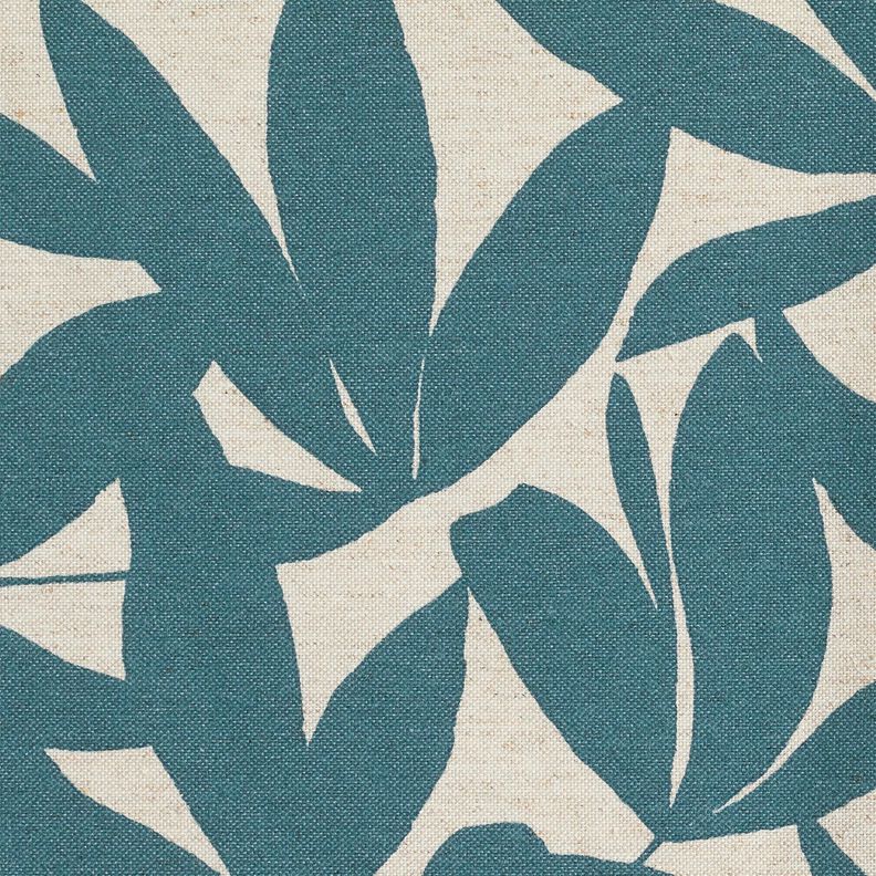 Decor Fabric Half Panama plain leaves – ocean blue/natural, image number 5