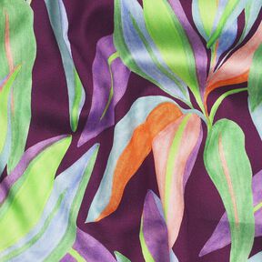 Sateen Leaves digital print| Poppy Fabrics – aubergine/light green, 