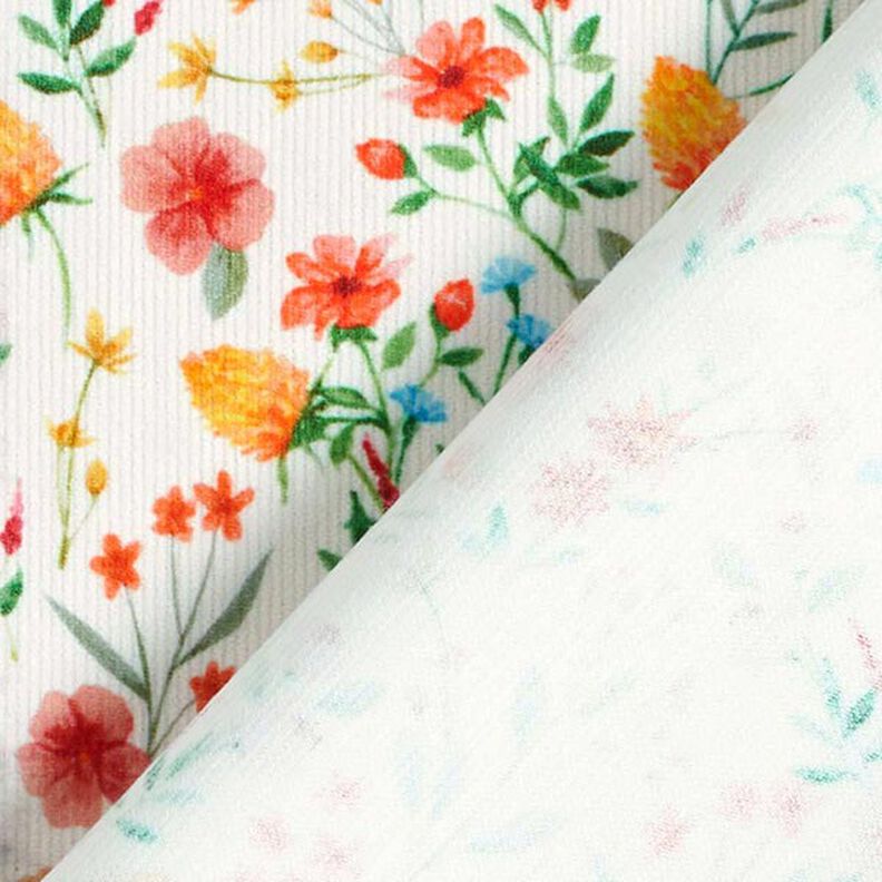 Baby Cord Watercolour Flower Meadow Digital Print – offwhite,  image number 5