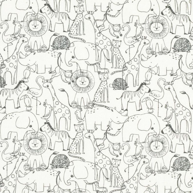 Cotton Jersey Bustling jungle animals – offwhite,  image number 1