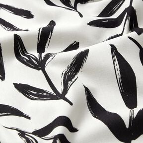 Decor Fabric Half Panama minimalist leaves – black/ivory, 