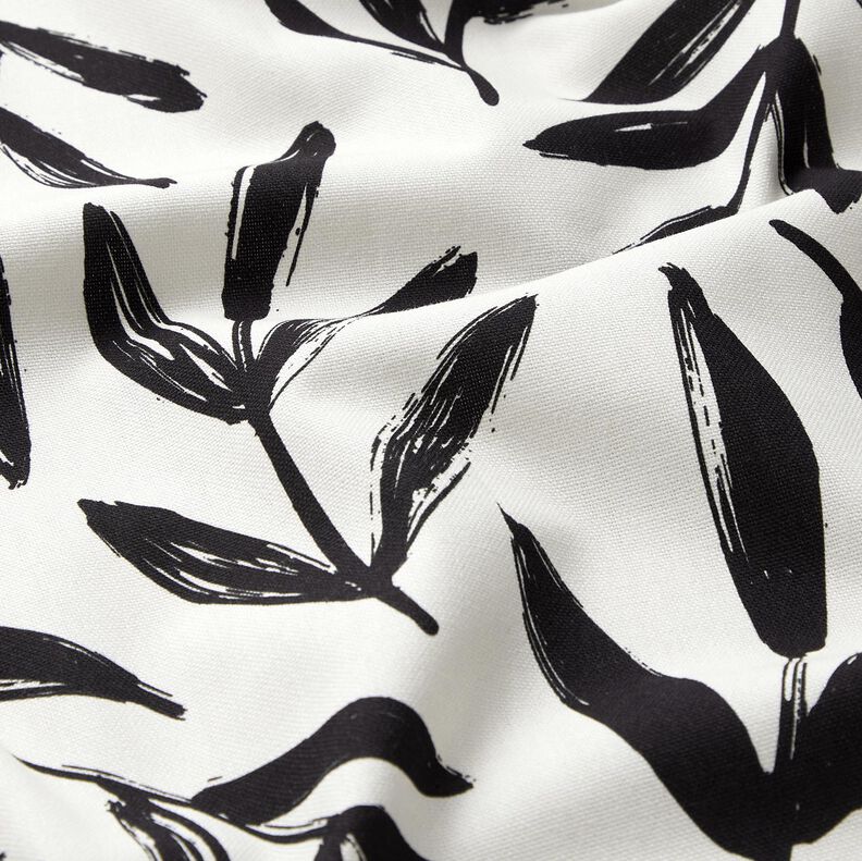 Decor Fabric Half Panama minimalist leaves – black/ivory, image number 2