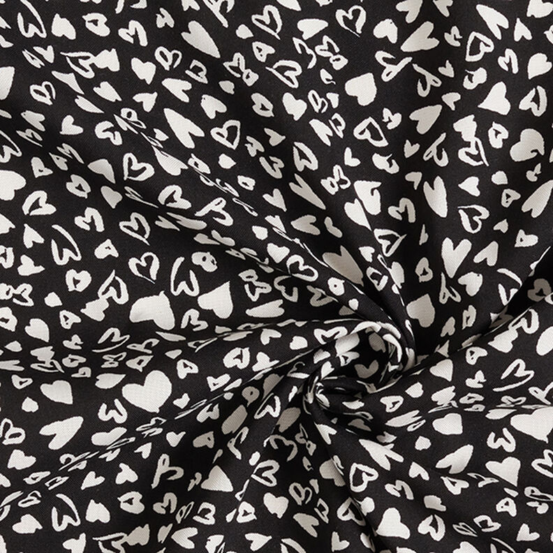 Hearts viscose fabric – black/white,  image number 3