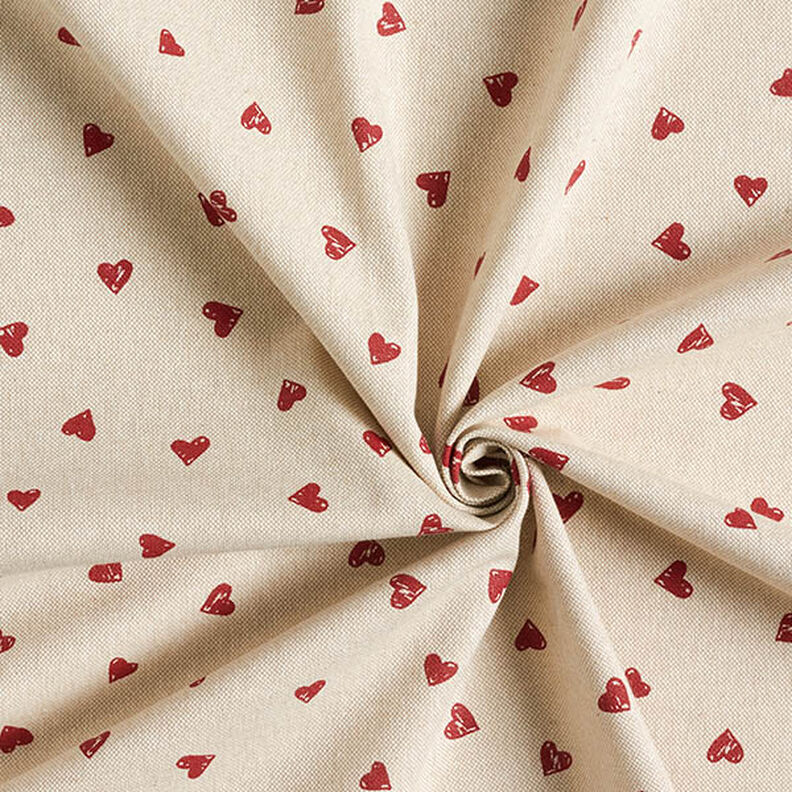 Decor Fabric Half Panama little hearts – carmine/natural,  image number 3