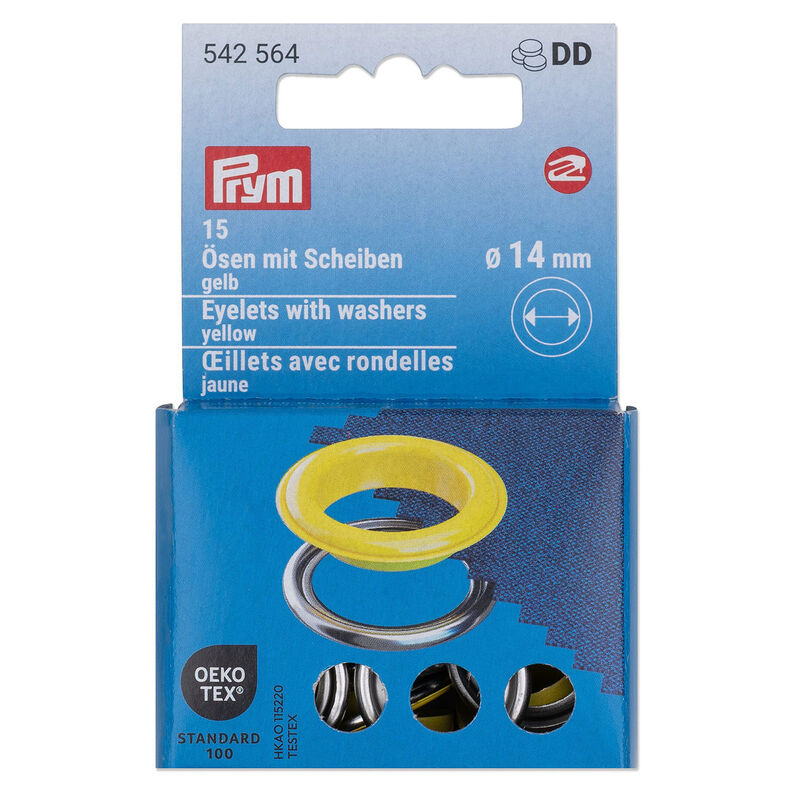 Eyelets with washers [15 pieces | Ø 14 mm] | Prym – yellow/metallic silver,  image number 1