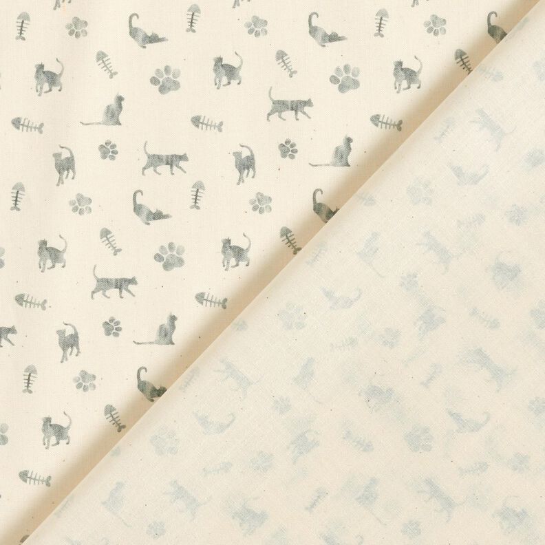 Organic Cotton Poplin cats and paw prints – offwhite/grey,  image number 4