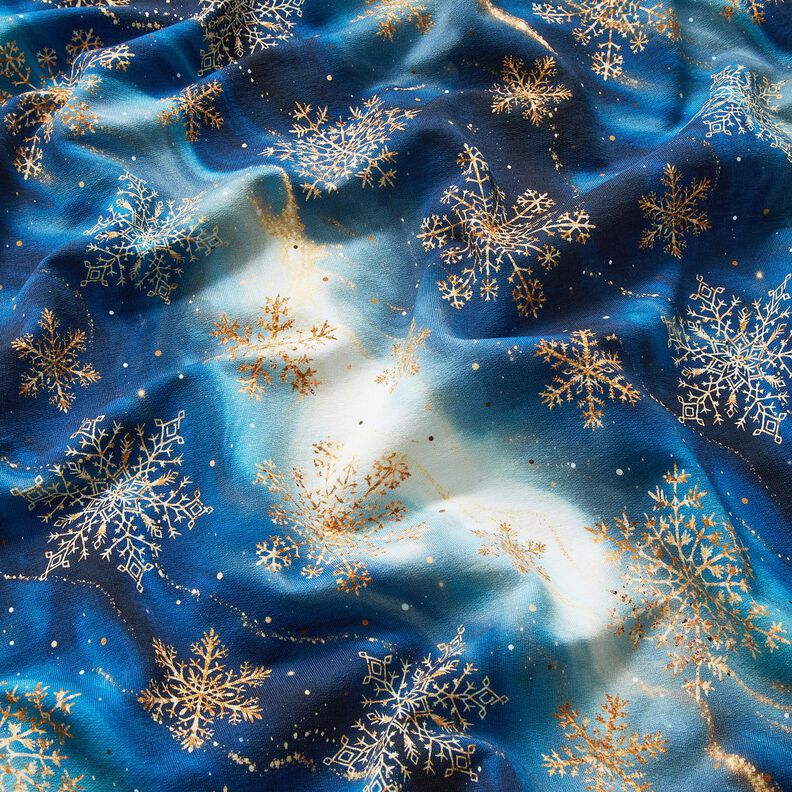 French Terry Snowflakes Milky Way | Glitzerpüppi – indigo/antique gold, image number 2