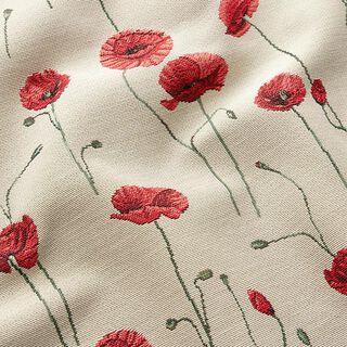 Decor Fabric Tapestry Fabric poppies – light beige/ruby red, 