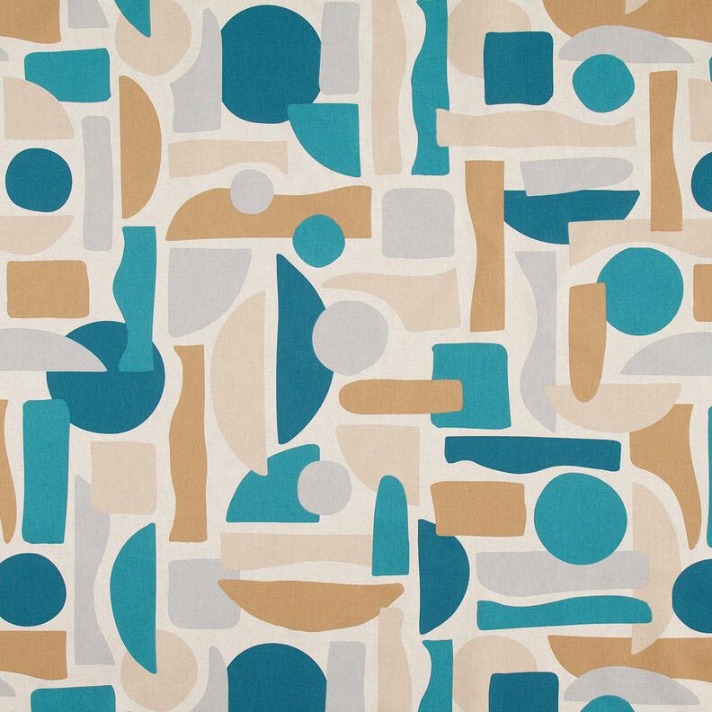 Decor Fabric Half Panama abstract shapes – natural/petrol, image number 1