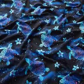 Cotton Jersey Aloha turtles | Glitzerpüppi – midnight blue/light turquoise, 