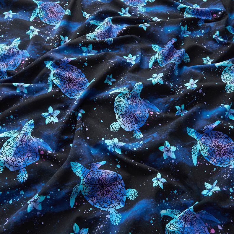 Cotton Jersey Aloha turtles | Glitzerpüppi – midnight blue/light turquoise,  image number 2