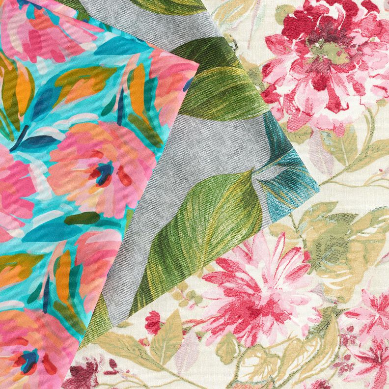 Decor Fabric Canvas watercolour flowers  – light beige/raspberry,  image number 5