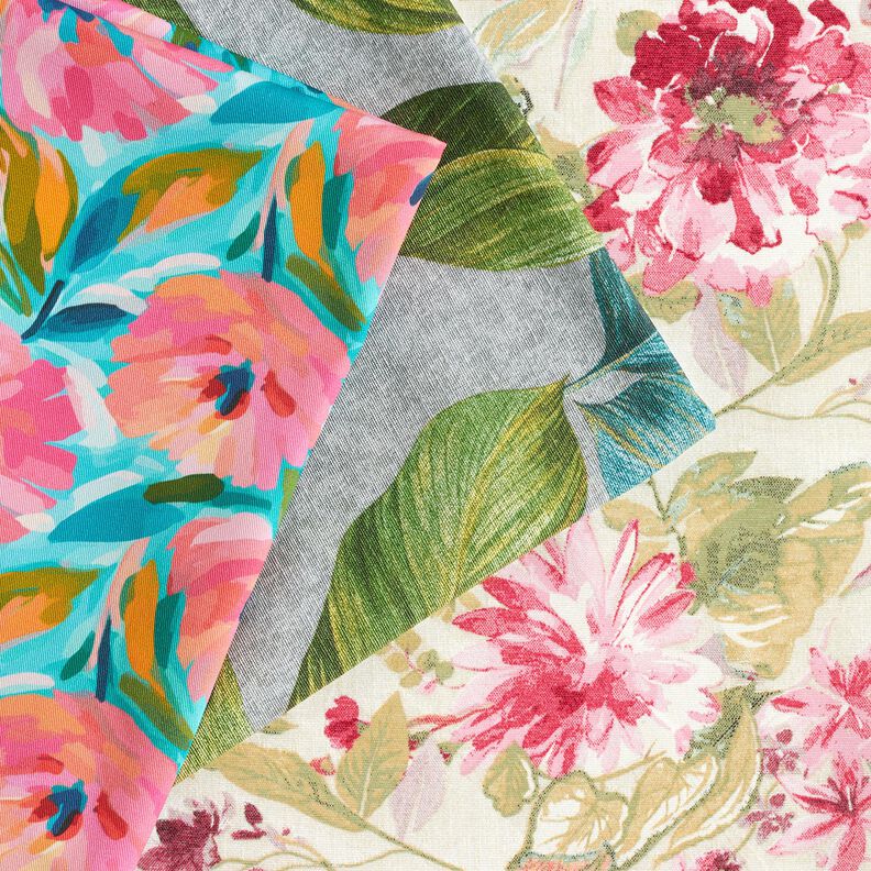 Decor Fabric Canvas watercolour flowers – light beige/raspberry,  image number 5