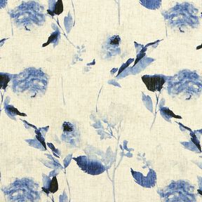 Viscose Linen Blend Watercolour roses – natural/navy blue, 