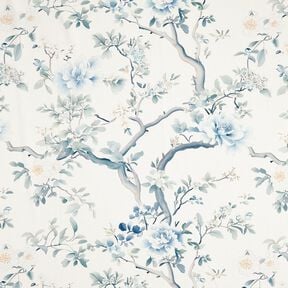 Decor Fabric Half Panama painted branches – white/blue grey, 