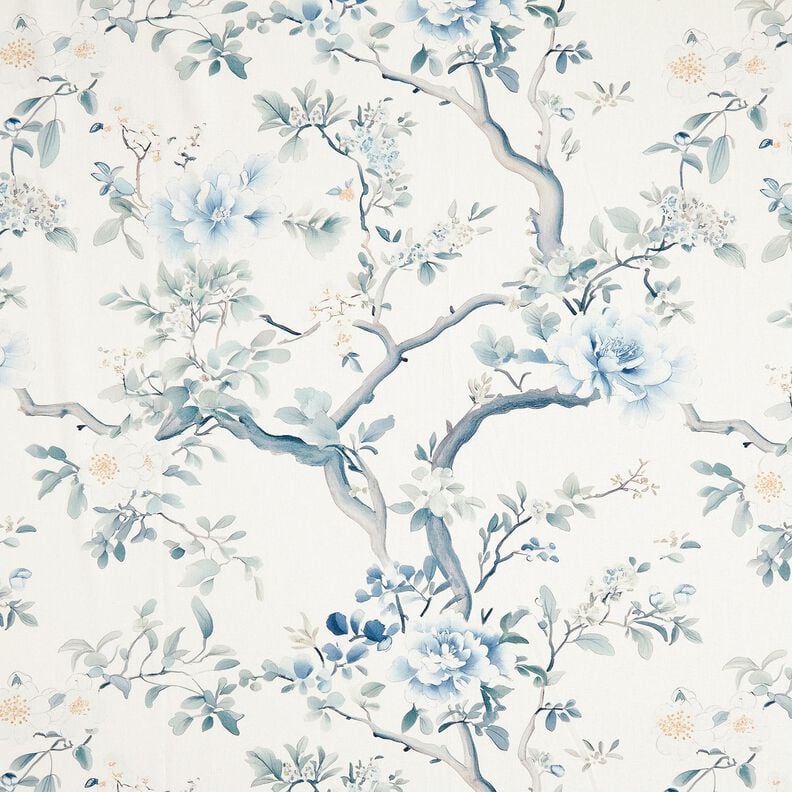 Decor Fabric Half Panama painted branches – white/blue grey,  image number 1