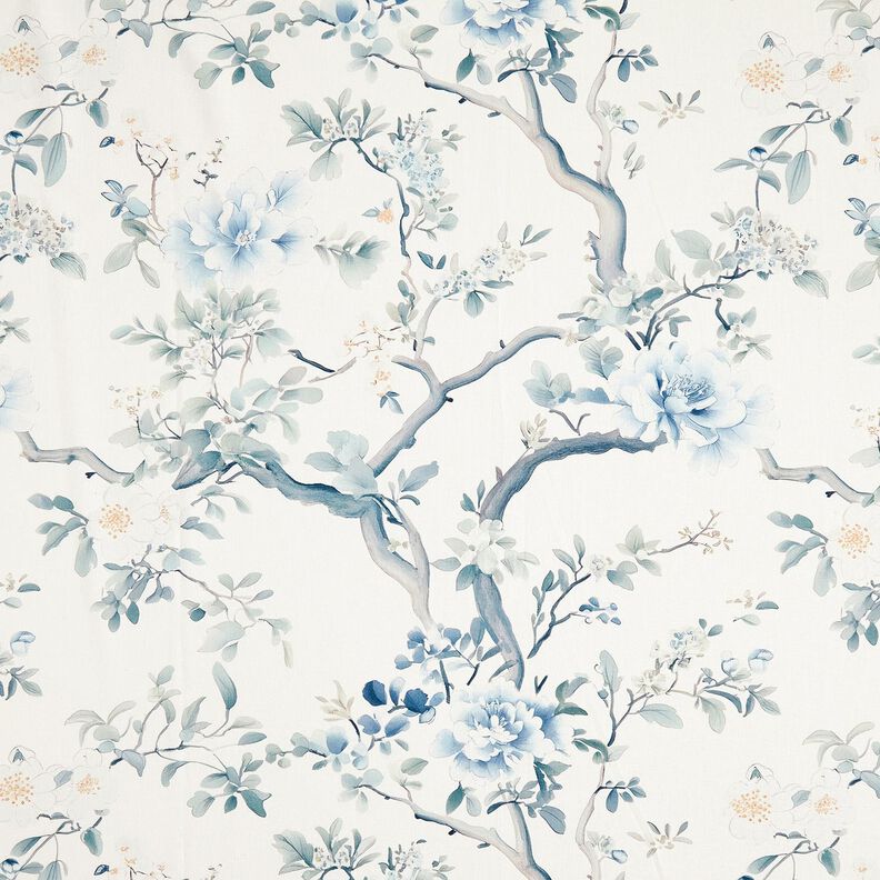 Decor Fabric Half Panama painted branches – white/blue grey, image number 1