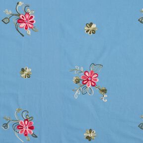 Cotton Poplin Embroidered bouquets – brilliant blue/berry, 