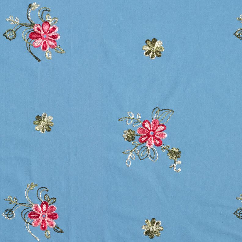 Cotton Poplin Embroidered bouquets – brilliant blue/berry,  image number 1