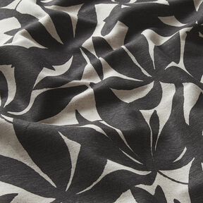Decor Fabric Half Panama plain leaves – black/natural, 