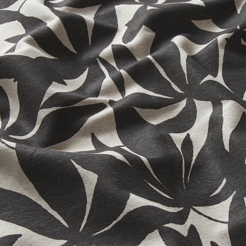 Decor Fabric Half Panama plain leaves – black/natural,  image number 2