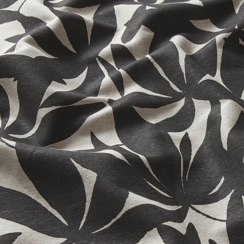 Decor Fabric Half Panama plain leaves – black/natural, image number 2