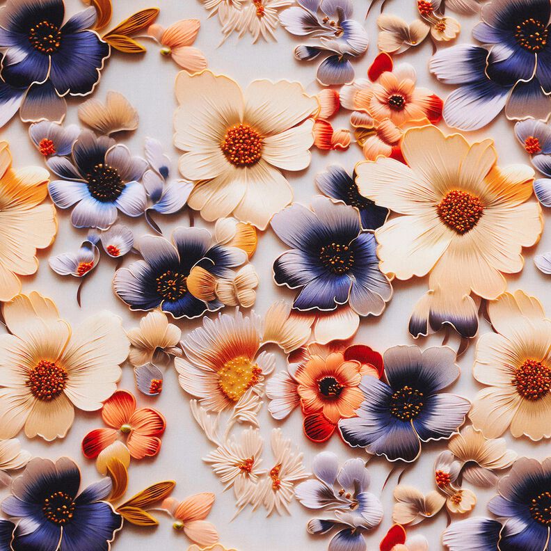 viscose fabric Daisies digital print – apricot/pastel mauve,  image number 1