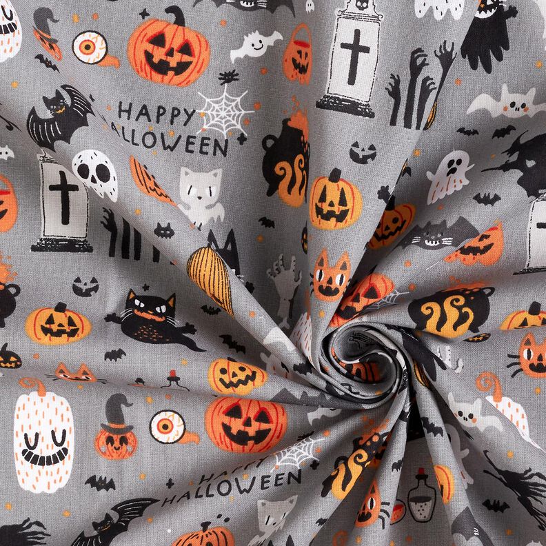 Cotton Poplin Happy Halloween – elephant grey/light orange,  image number 3