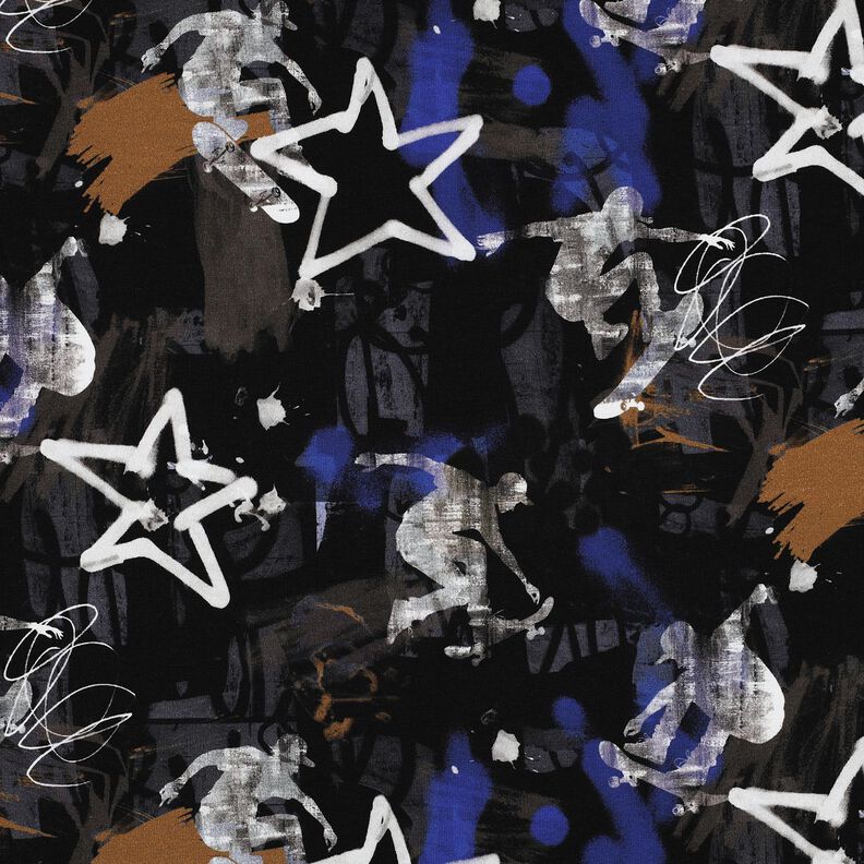 French Terry Skate graffiti Digital Print | Poppy Fabrics – black/indigo,  image number 1