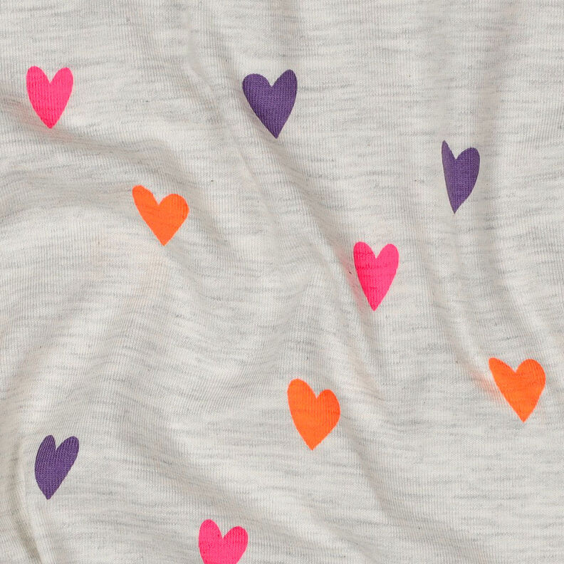 Cotton Jersey neon hearts | by Poppy – natural/neon orange,  image number 2