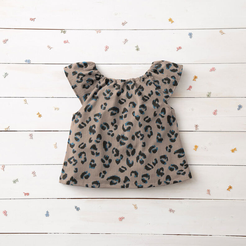 Double Gauze/Muslin leopard print – taupe/petrol,  image number 6