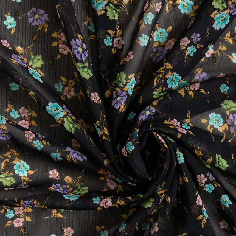 Crepe Chiffon flowers and gold drops – black/metallic gold,  image number 3