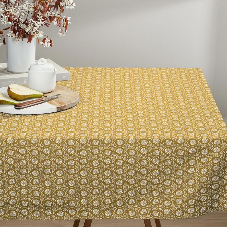 Cotton Cretonne Flowers and tendrils – mustard/white, image number 8