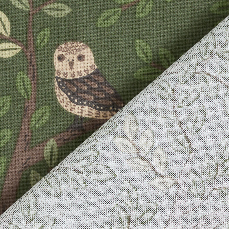 Decor Fabric Half Panama Forest owls – dark green/chocolate,  image number 4