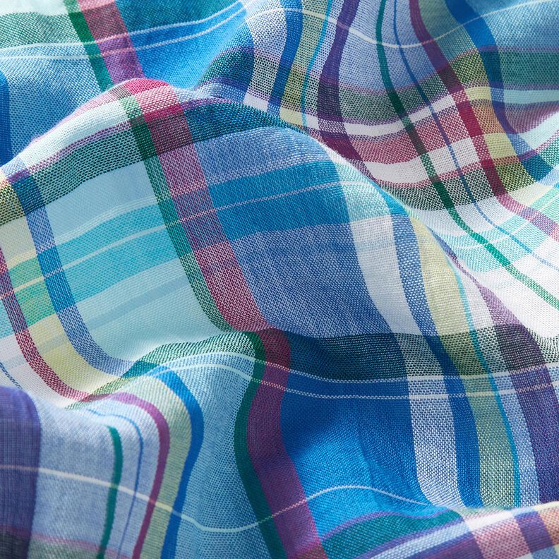 Colourful checks lightweight cotton blend – blue,  image number 2